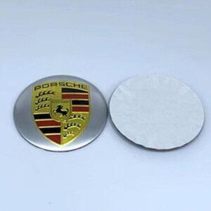 Four New 56 MM/2.2 " PORSCHE STUTTGART Emblems Golden Silver Logo Wheel Stickers